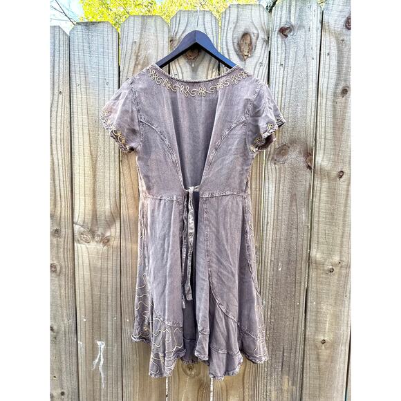 Embroidered lace-up mini dress Brown cocoa Boho Festival Forest - Picture 9 of 9